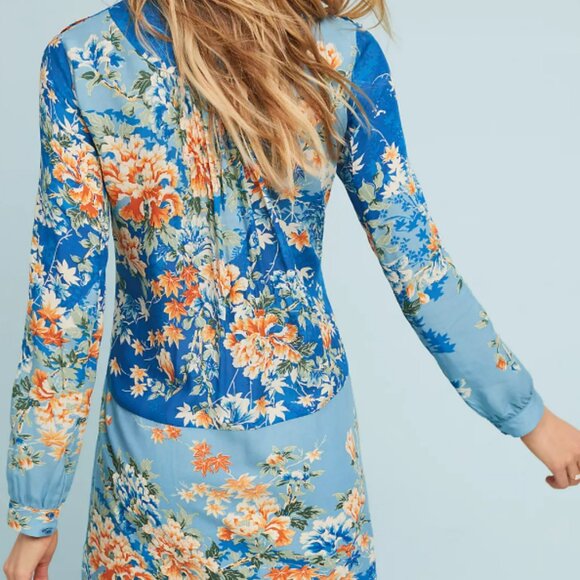 Anthropologie TINY Gaina Floral Blue and Orange Boho Long Sleeve Dress Size XXS - Picture 14 of 14